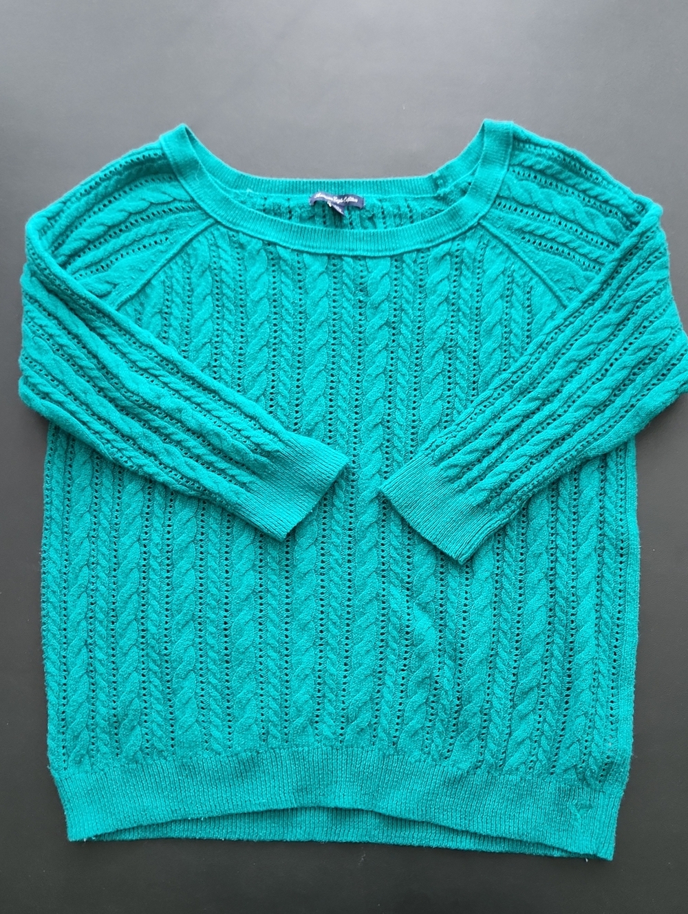 American Eagle Outfitters Teal Cable-Knit Crew Sweater